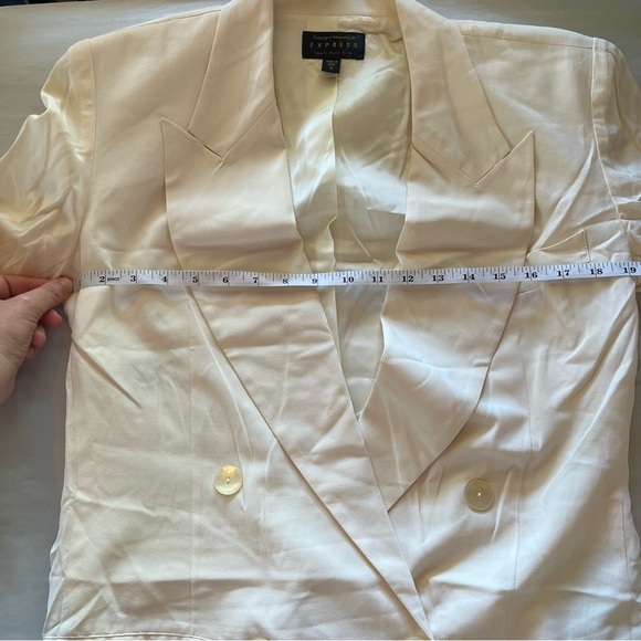 Express Compagnie Internationale 100% Silk Classic Cream Double-Breasted Blazer - Picture 7 of 8